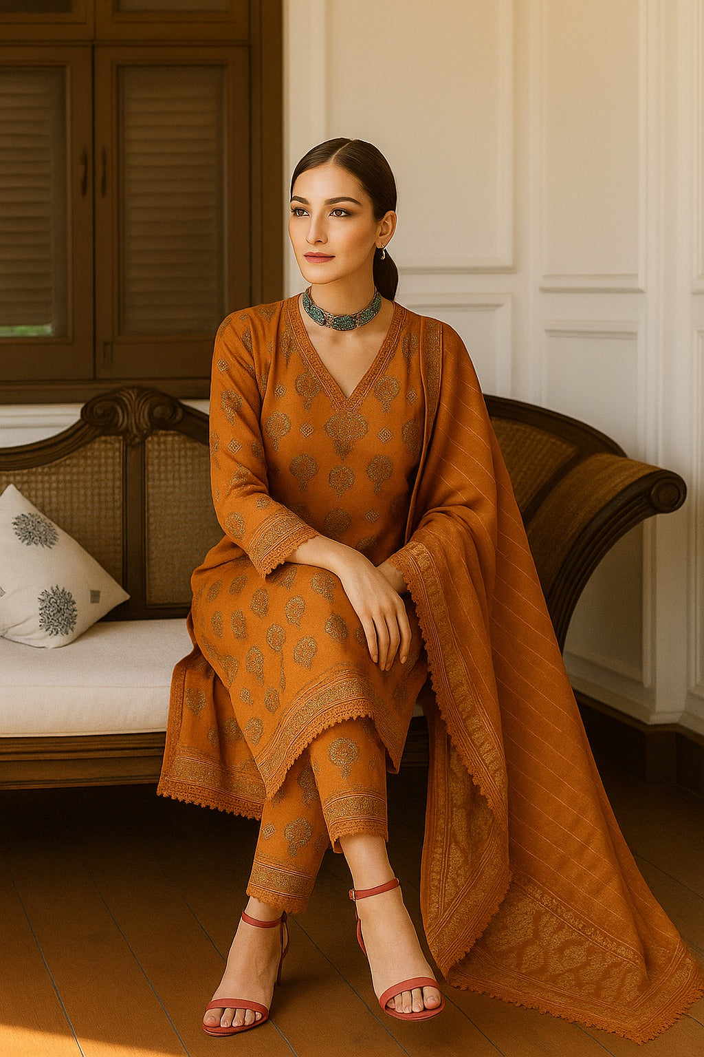 Luxury Lawn 3 Piece with Matching Trouser and Banarsi Dupatta