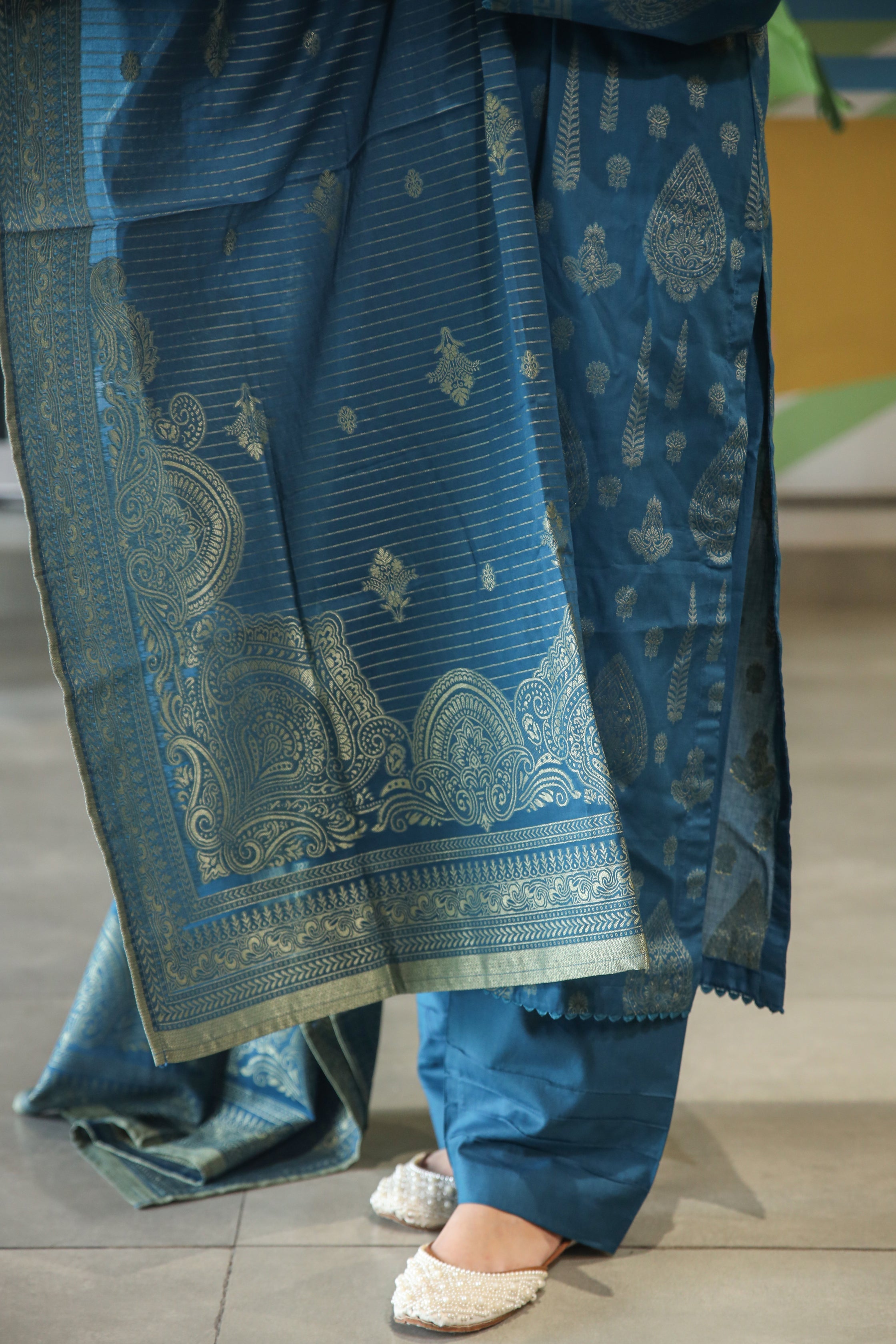 Fancy Lawn Brosha with Plain Trouser and Banarsi Lawn Dupatta