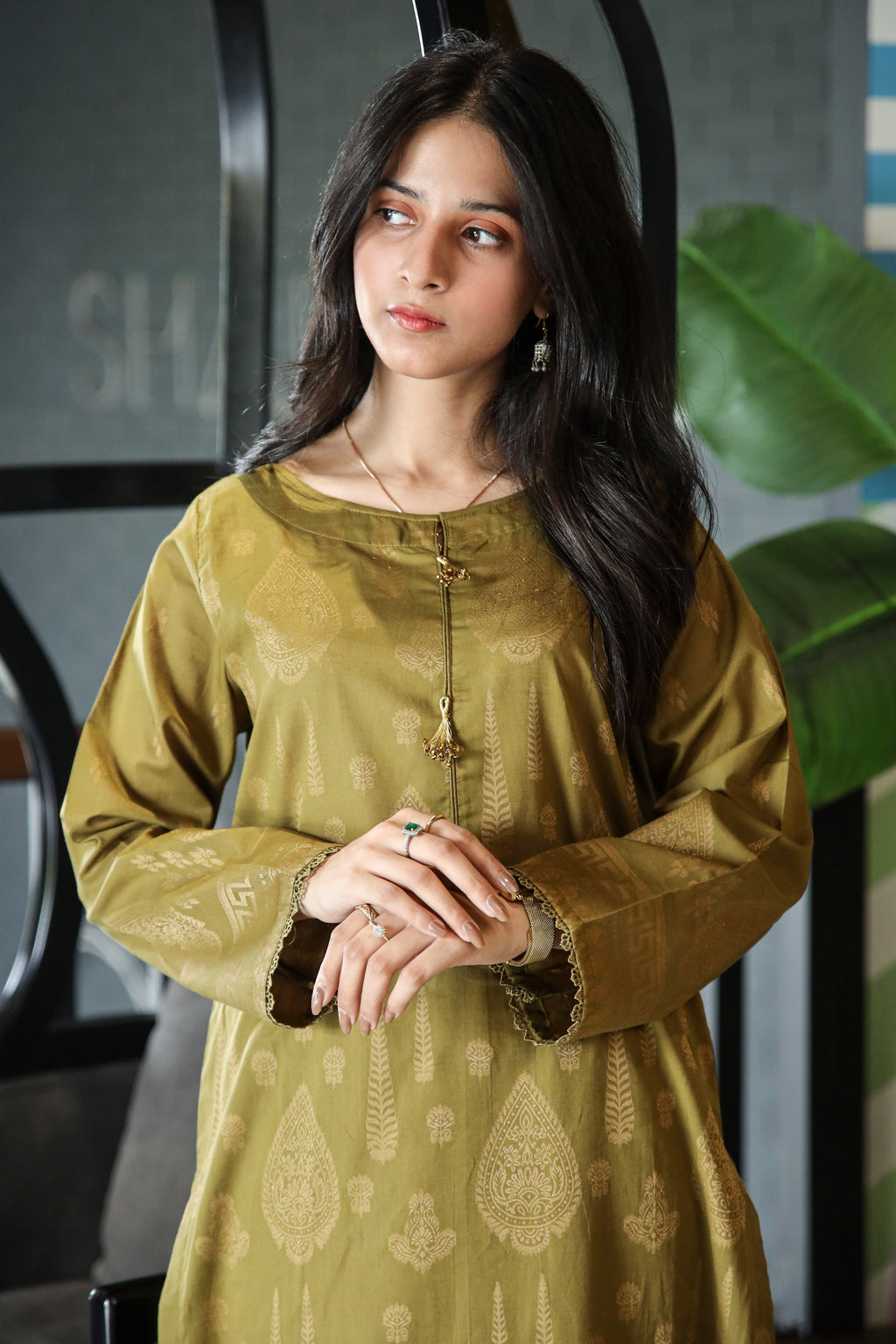 Fancy Lawn Brosha with Plain Trouser and Banarsi Lawn Dupatta