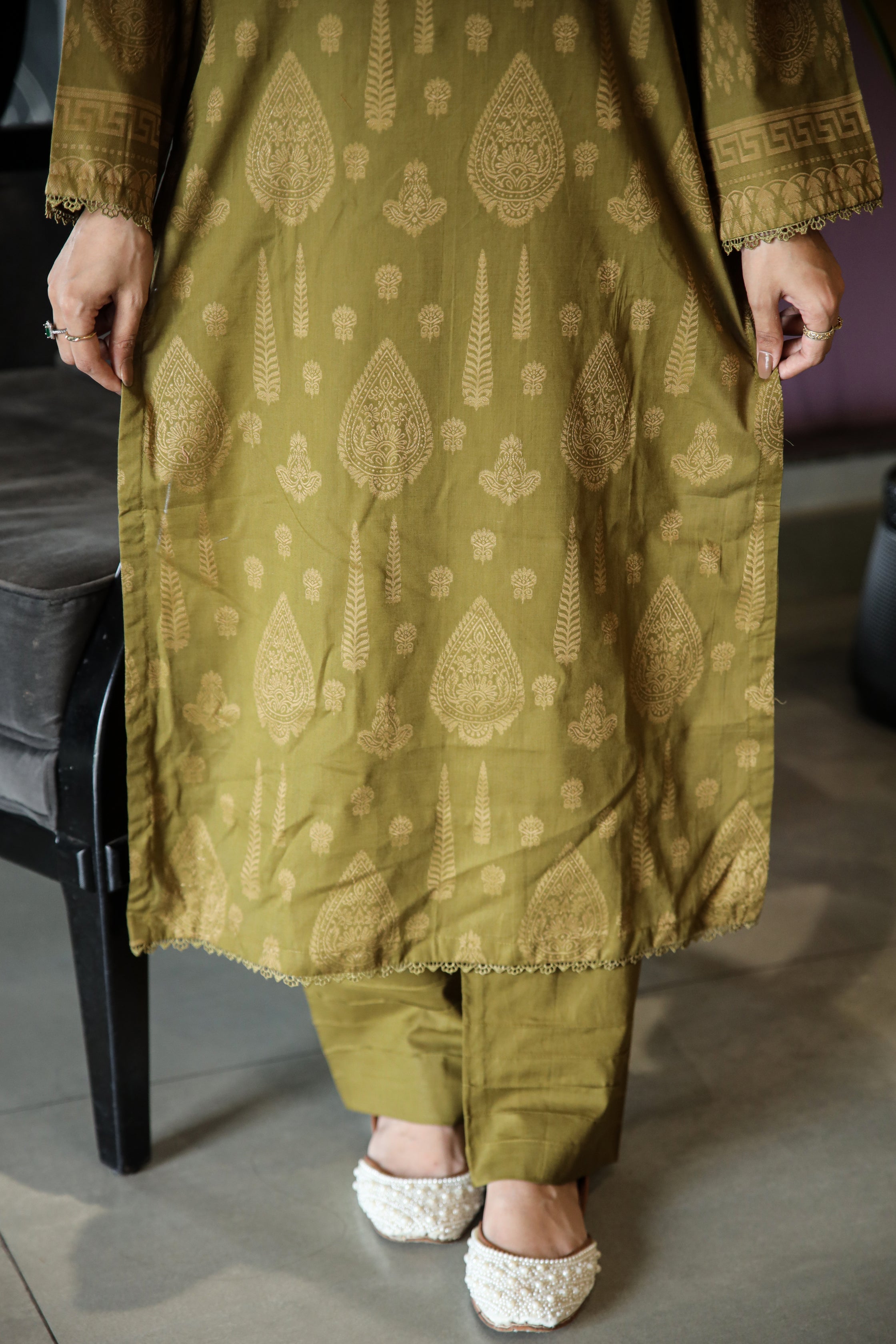 Fancy Lawn Brosha with Plain Trouser and Banarsi Lawn Dupatta