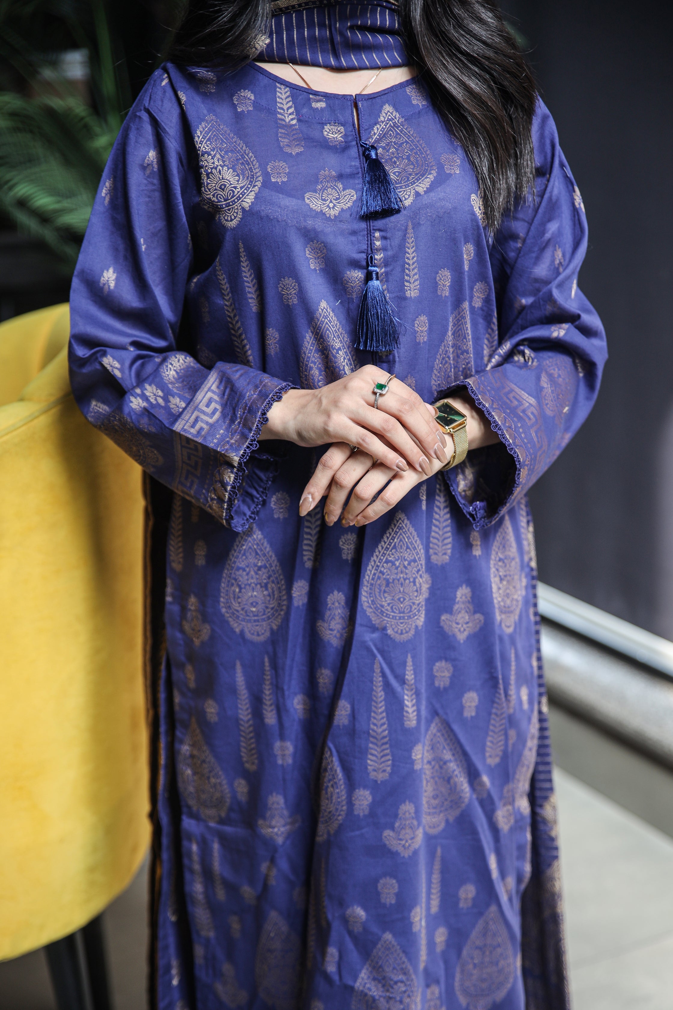 Fancy Lawn Brosha with Plain Trouser and Banarsi Lawn Dupatta