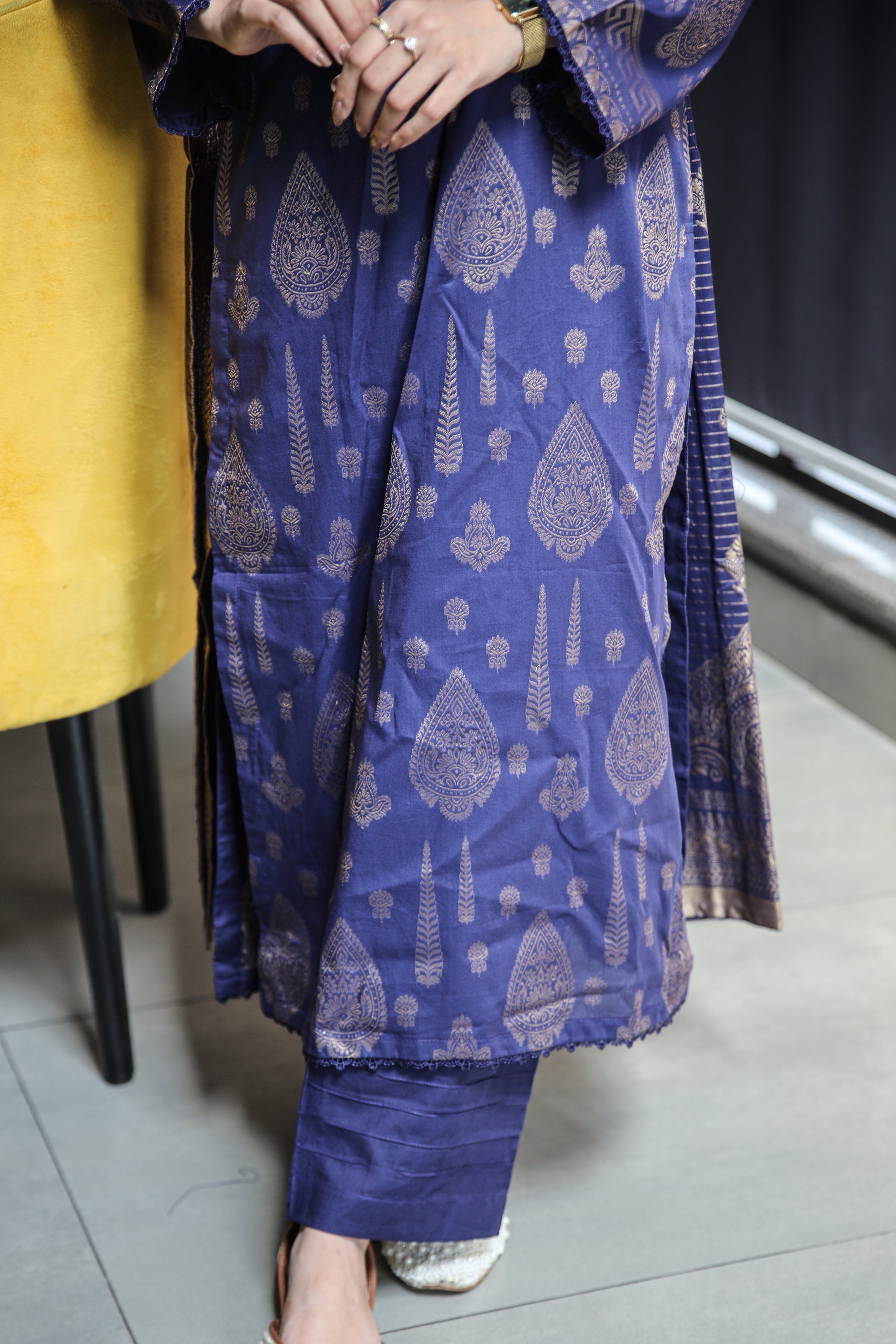 Fancy Lawn Brosha with Plain Trouser and Banarsi Lawn Dupatta