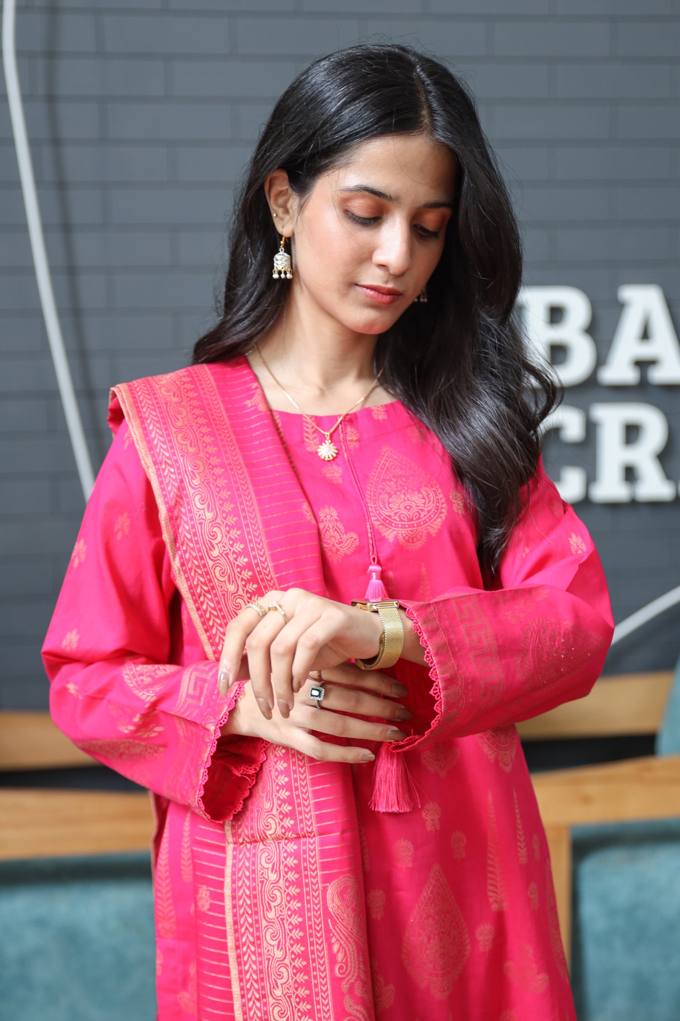 Fancy Lawn Brosha with Plain Trouser and Banarsi Lawn Dupatta