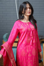 Fancy Lawn Brosha with Plain Trouser and Banarsi Lawn Dupatta