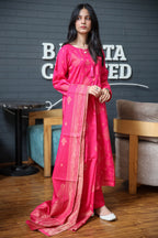 Fancy Lawn Brosha with Plain Trouser and Banarsi Lawn Dupatta