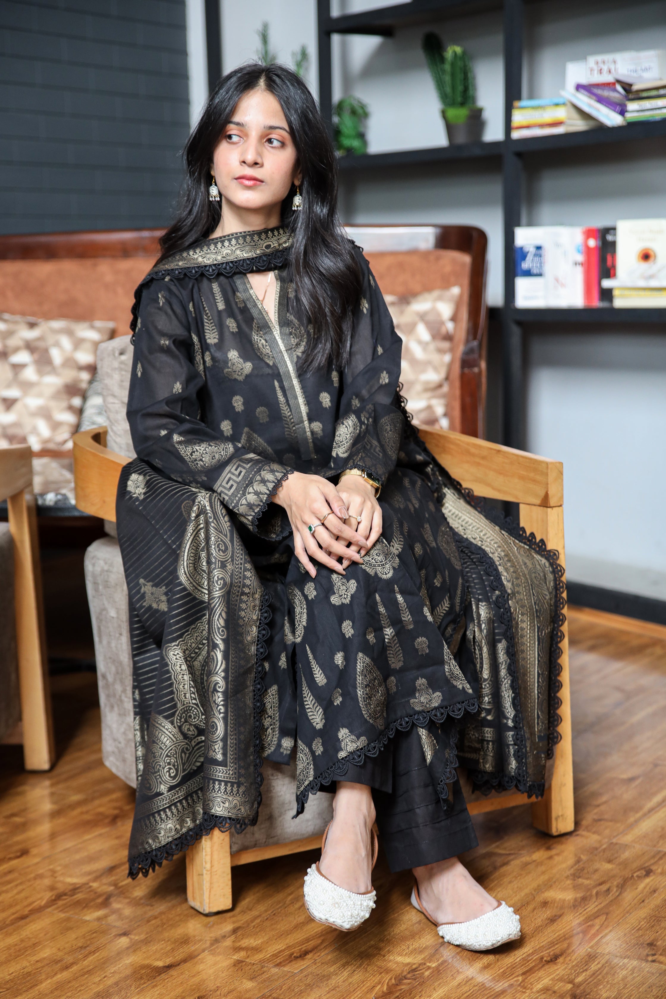 Fancy Lawn Brosha with Plain Trouser and Banarsi Lawn Dupatta