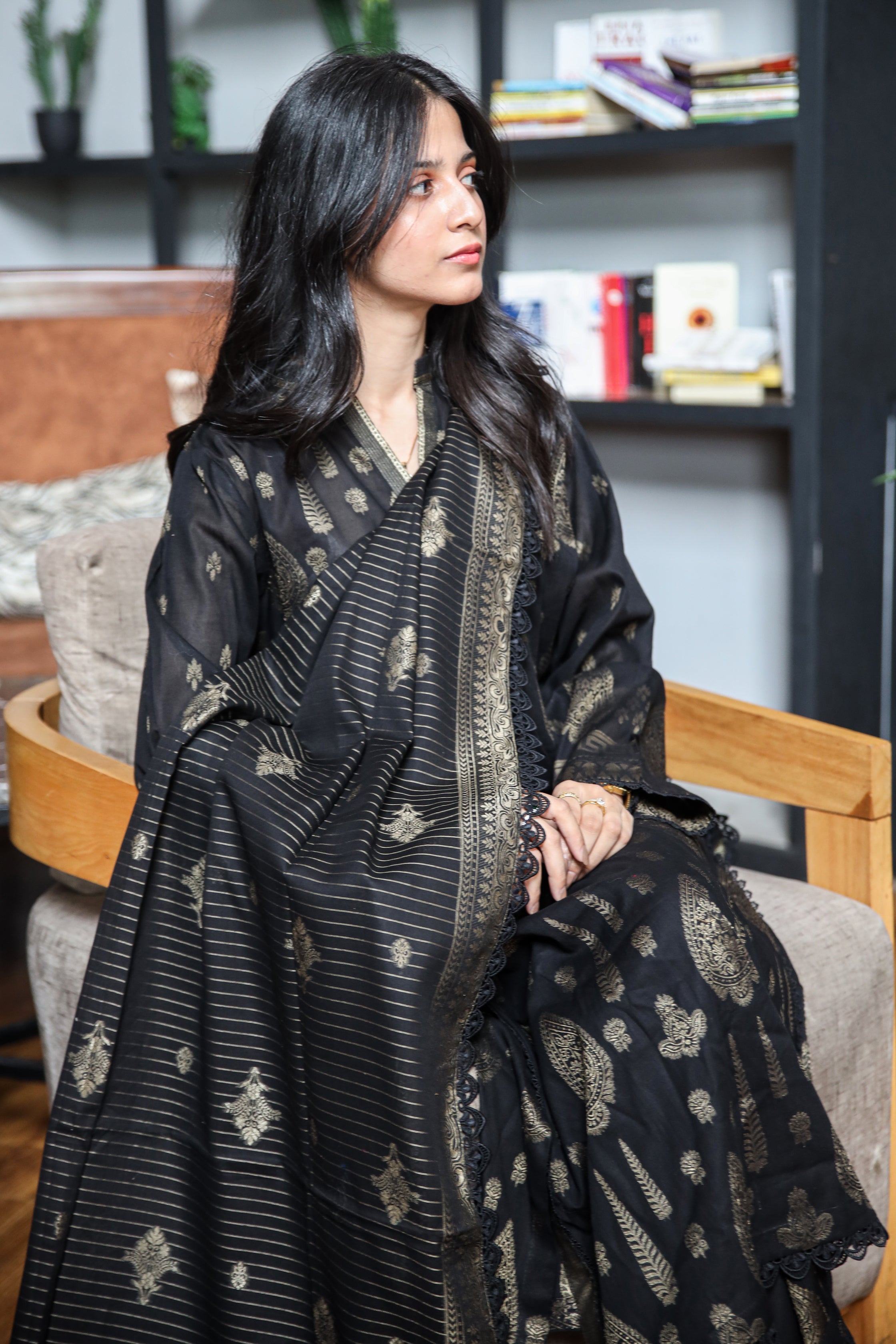 Fancy Lawn Brosha with Plain Trouser and Banarsi Lawn Dupatta