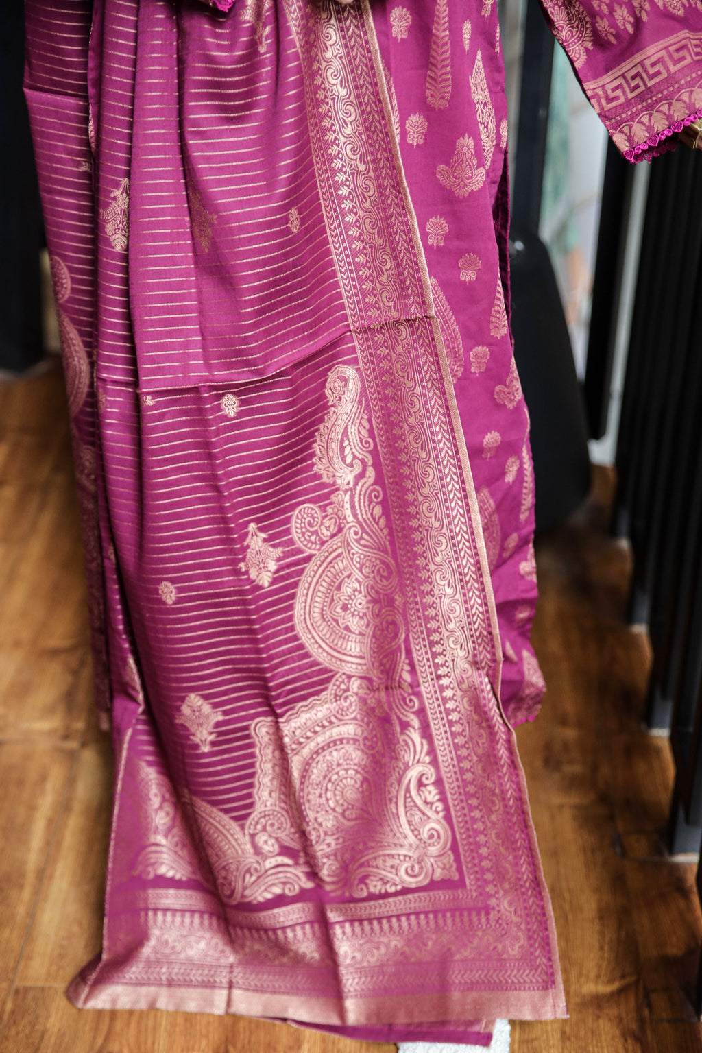 Fancy Lawn Brosha with Plain Trouser and Banarsi Lawn Dupatta