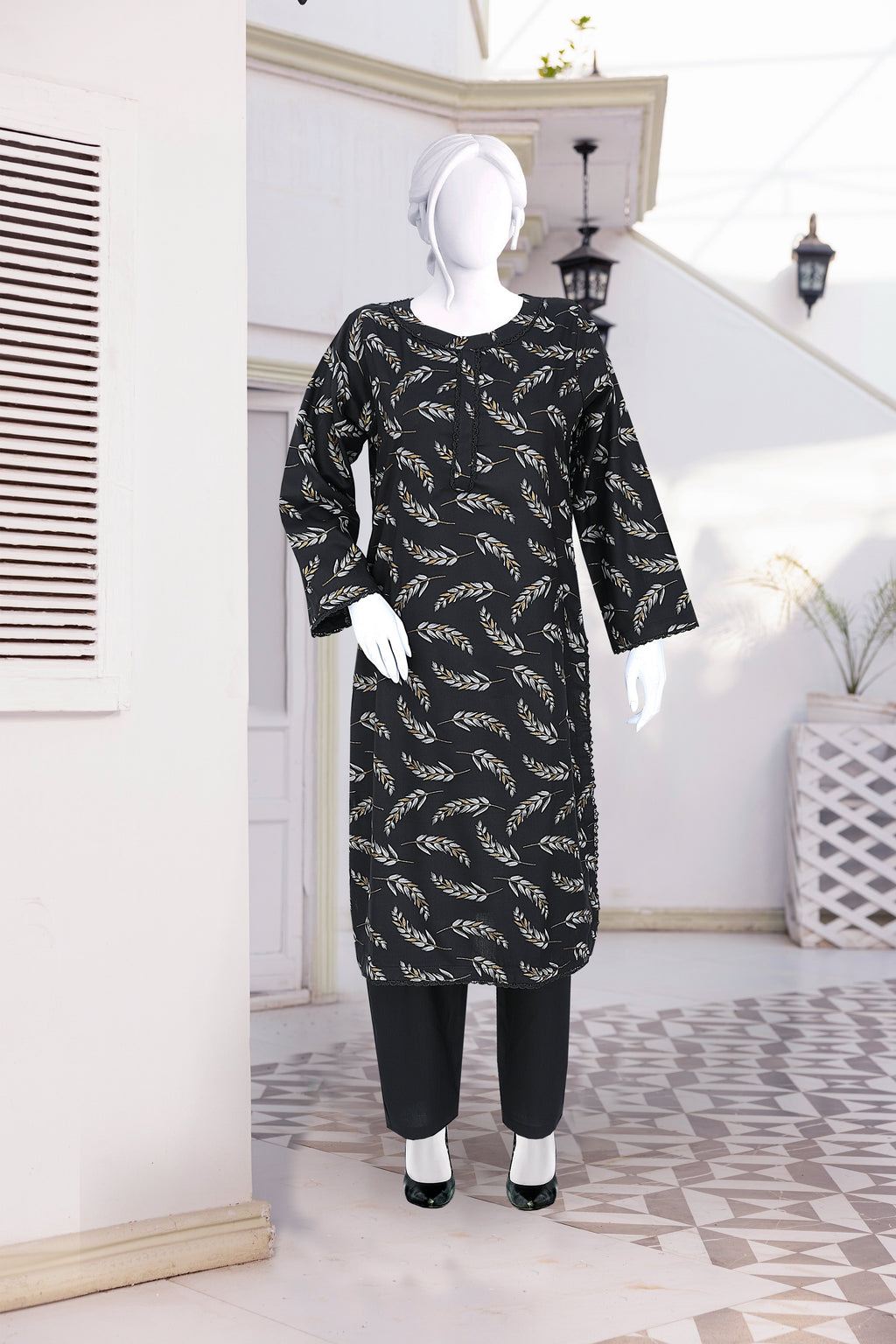 AlKaram Dhanak 2 Piece Beautiful Leaf Pattern With Plain Trouser
