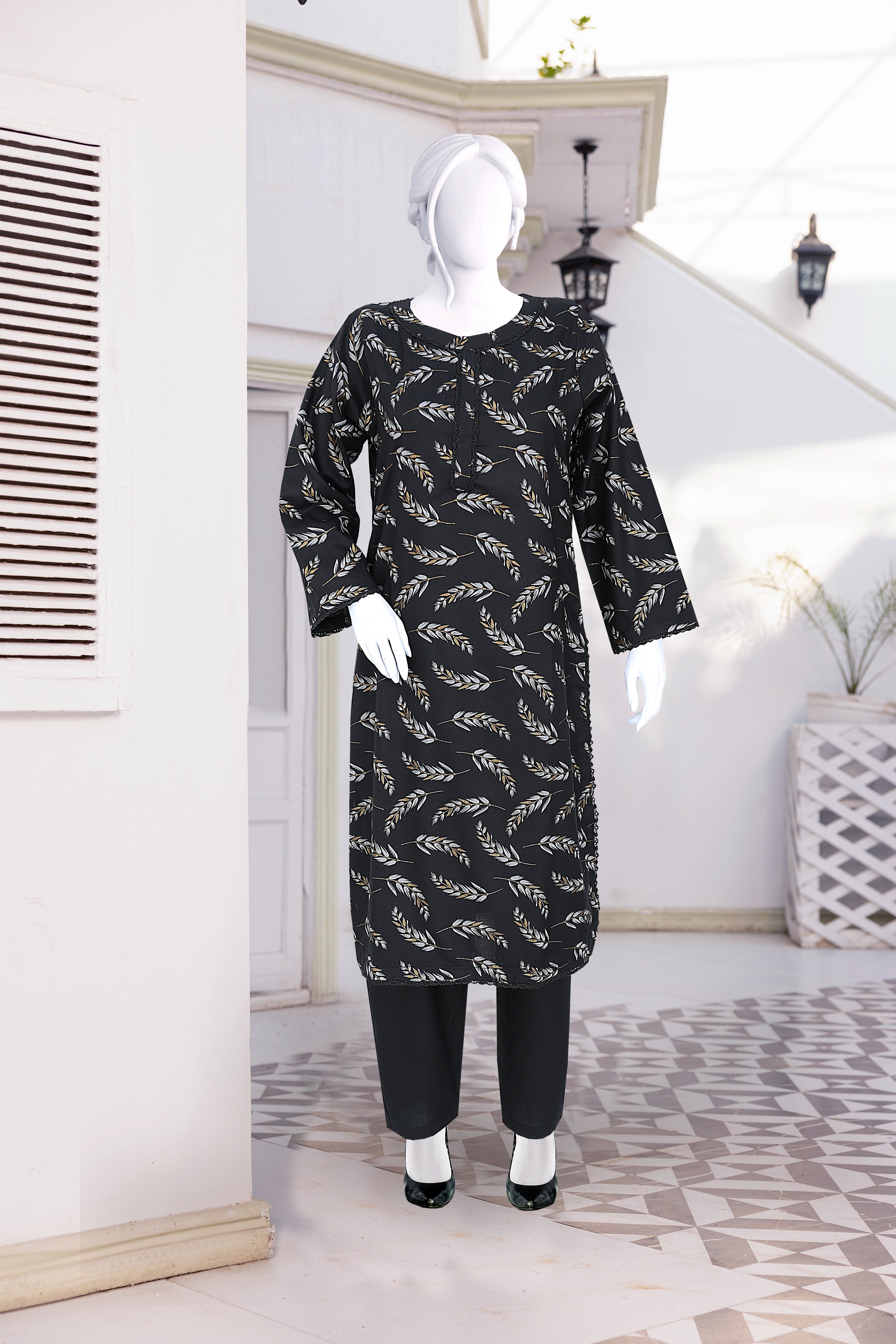 AlKaram Dhanak 2 Piece Beautiful Leaf Pattern With Plain Trouser