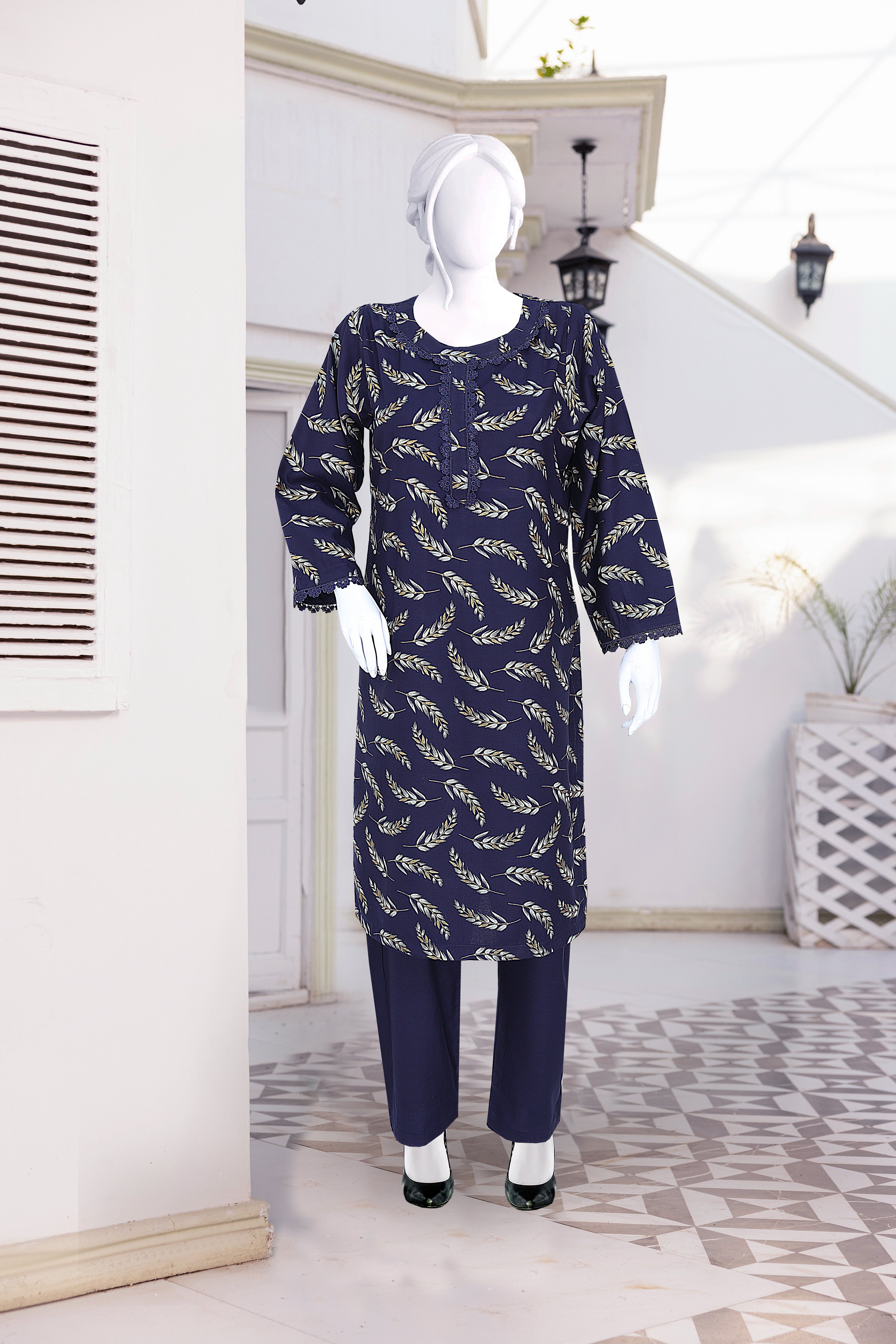 AlKaram Dhanak 2 Piece Beautiful Leaf Pattern With Plain Trouser
