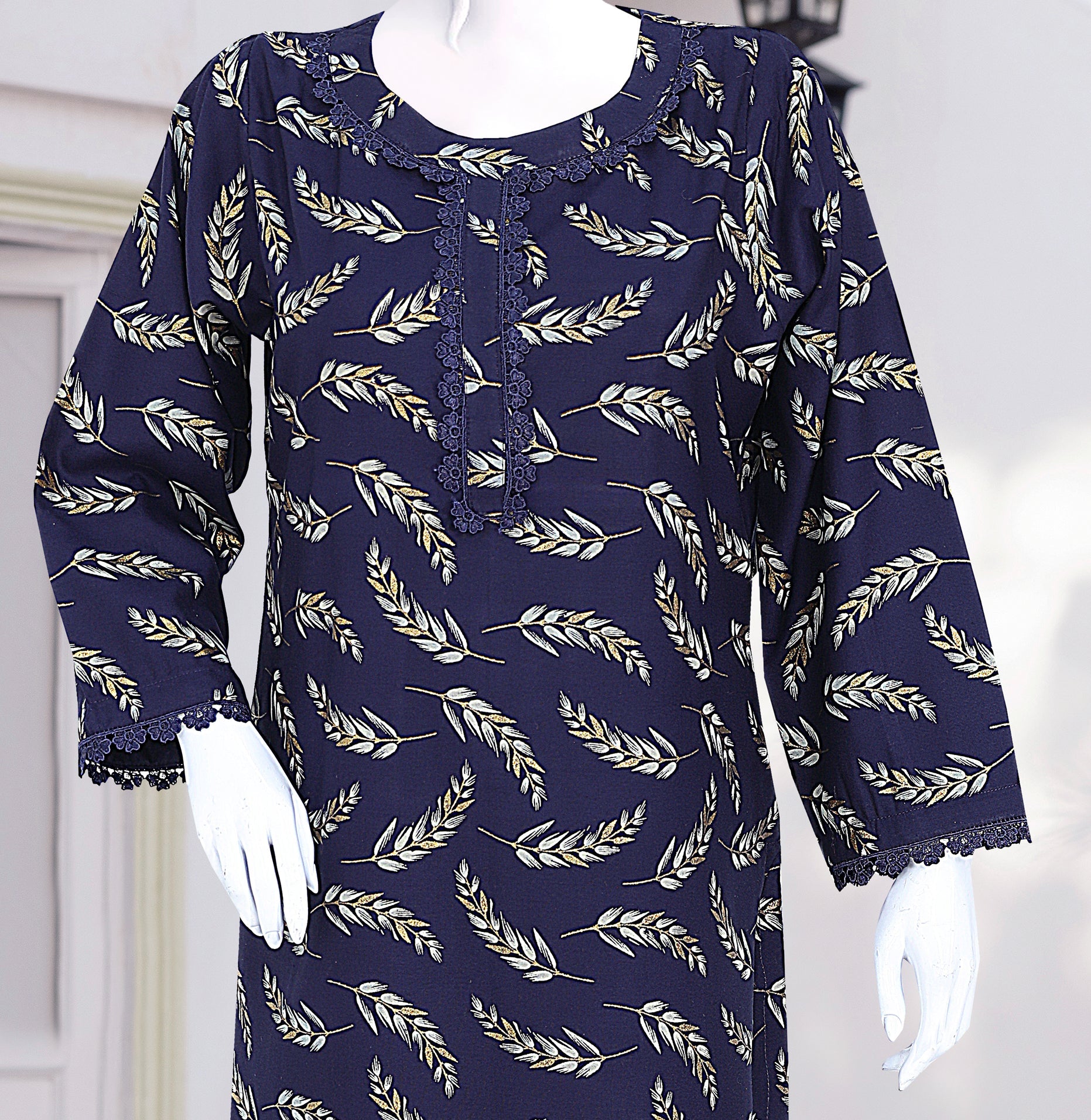 AlKaram Dhanak 2 Piece Beautiful Leaf Pattern With Plain Trouser