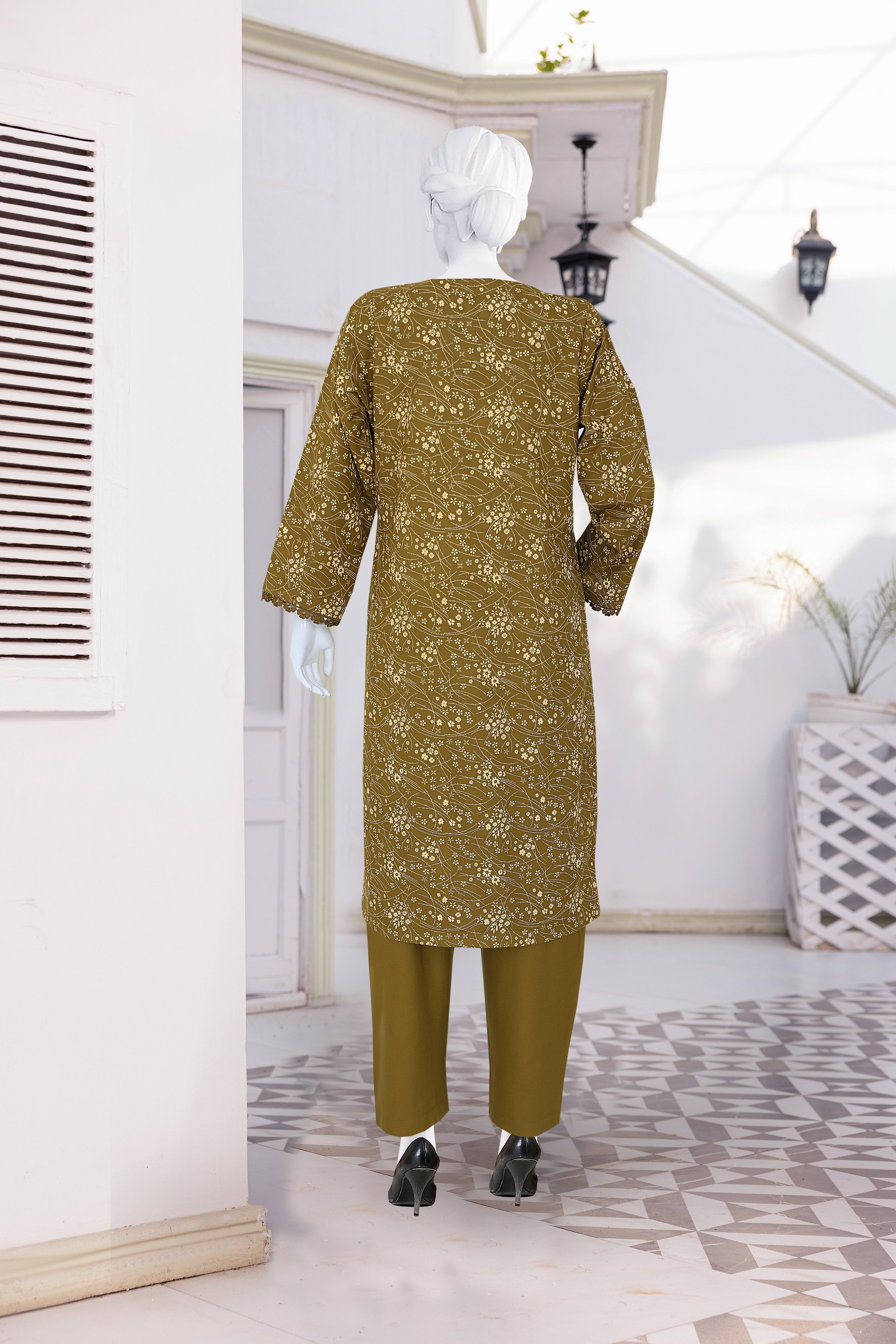 AlKaram Dhanak 2 Piece Beautiful Leaf Pattern With Plain Trouser