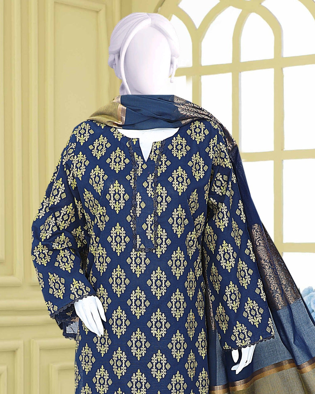 AlKaram Khaddar 3 Piece with Matching Trouser and Banarsi Tilla Shawl