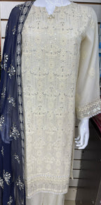 Breeze Exclusive Embriodery Shirt with Raw Silk Trouser and Embriodery Contrast Dupatta