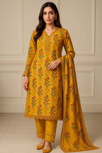 Khaddar 3 Piece with Plain Trouser and Matching Print Dupatta