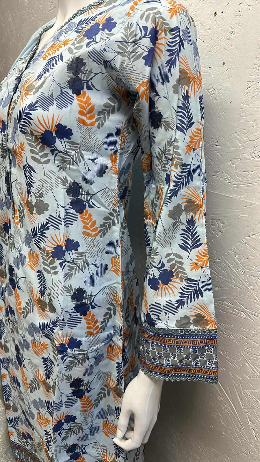 Luxury Lawn 3 Piece with Matching Trouser and Banarsi Dupatta