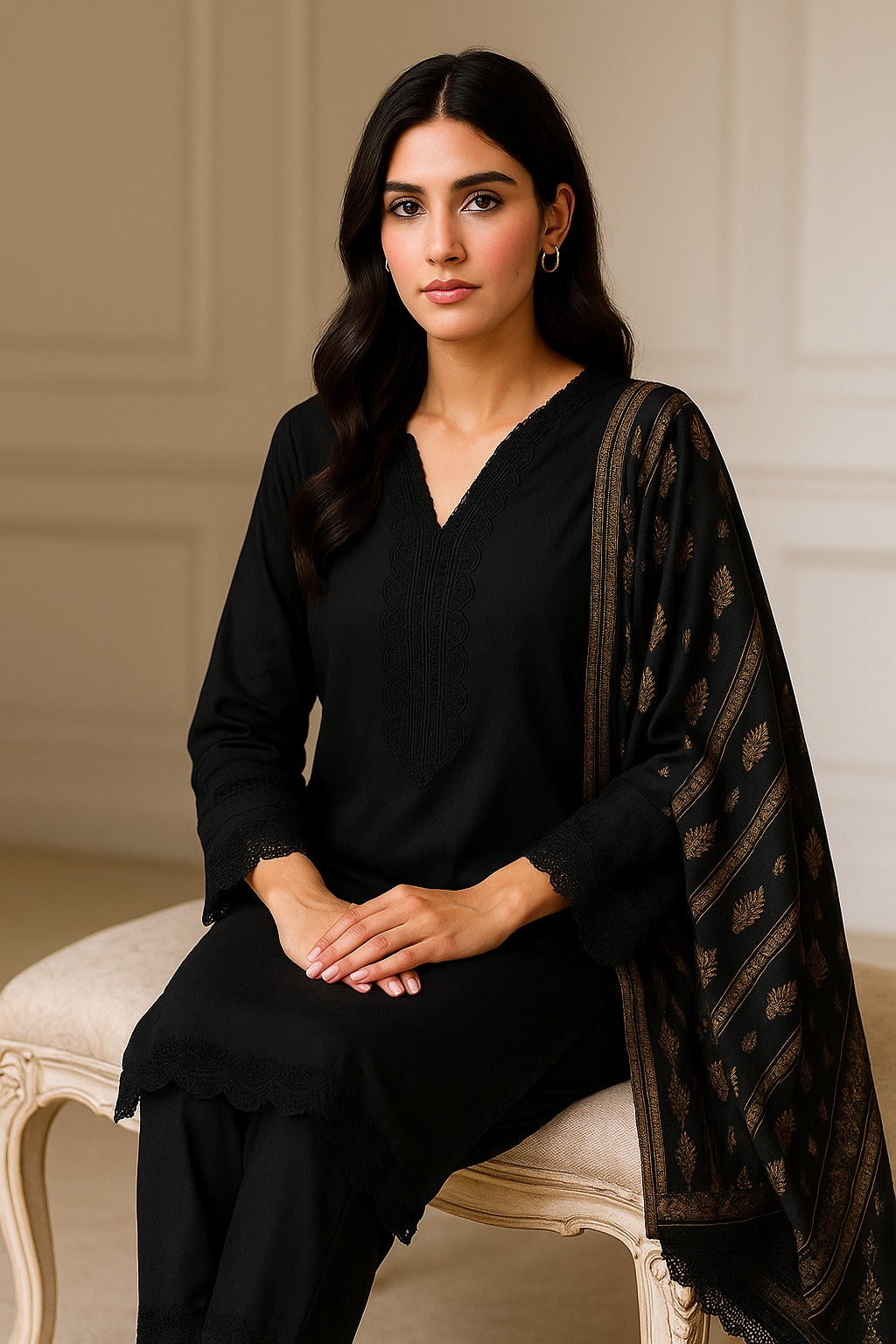 Premium Cotton 3 Piece with Plain Trouser and Printed Tarkashi Dupatta